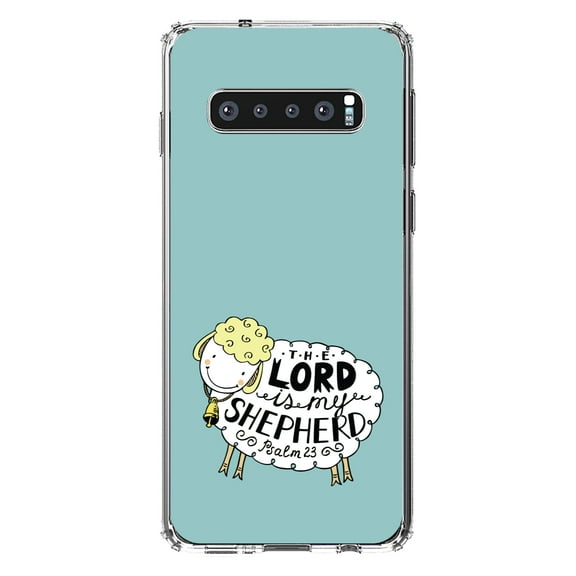 DistinctInk Clear Shockproof Hybrid Case for Samsung Galaxy S10  PLUS(6.4" Screen) - TPU Bumper, Acrylic Back, Tempered Glass Screen Protector - Psalm 23 - The Lord is My Shepherd