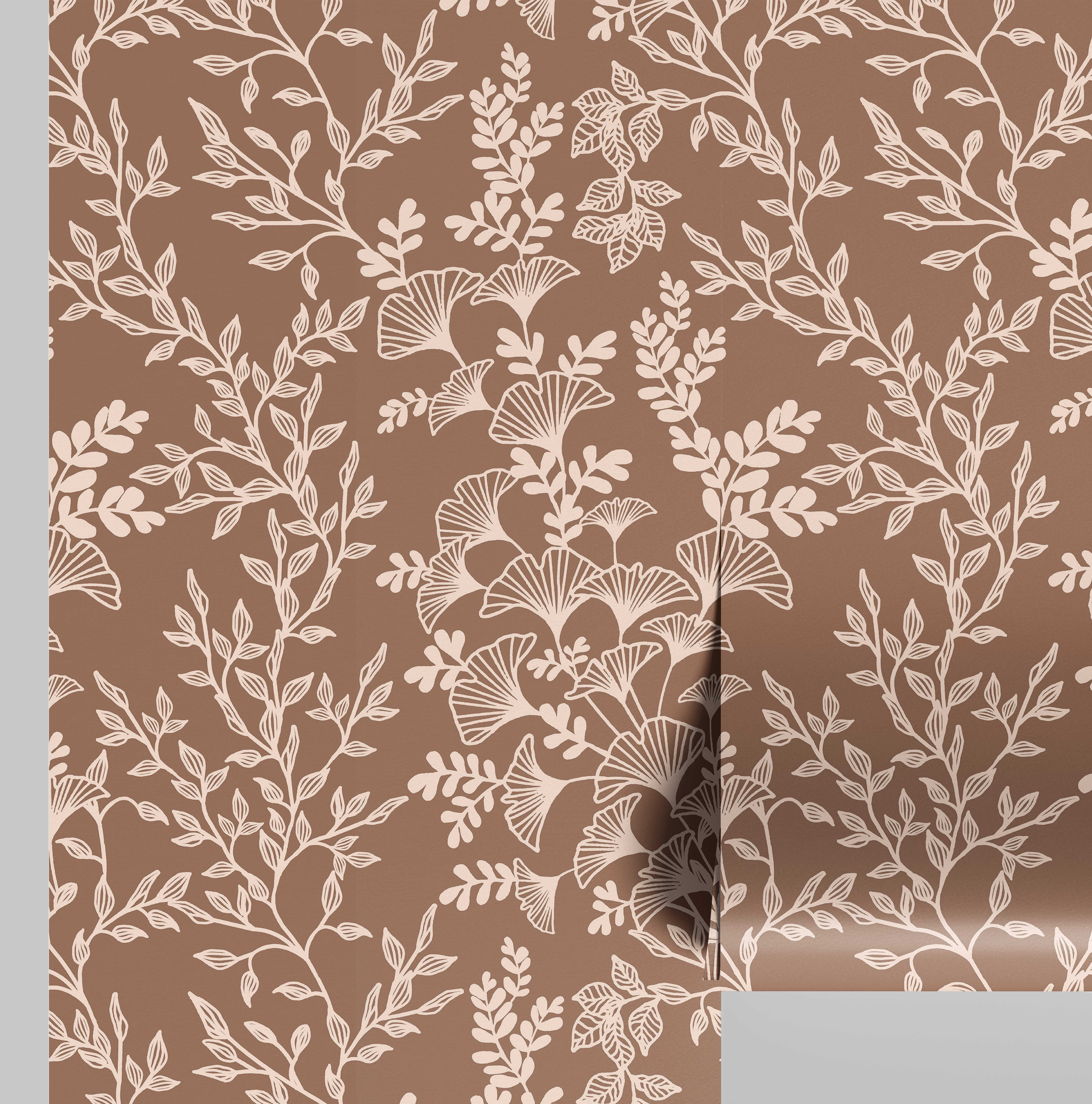 S4Sassy Peel and Stick Wall Covering, Botanical Branch Wallpaper Removable Wallwrap - Brown Instant Wall Mural for Bedroom, Bathroom, Laundry Room, Closet Interior (25"x240" inch)