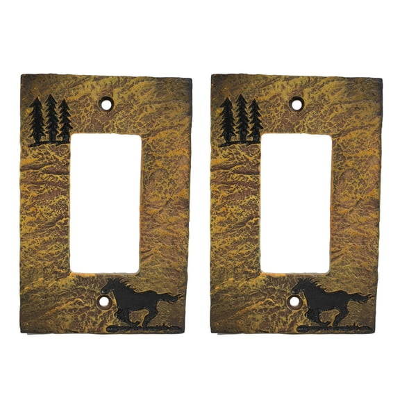 Set of 2 Western Horse And Pine Trees Silhouette Wall Single Rocker Switch Plate