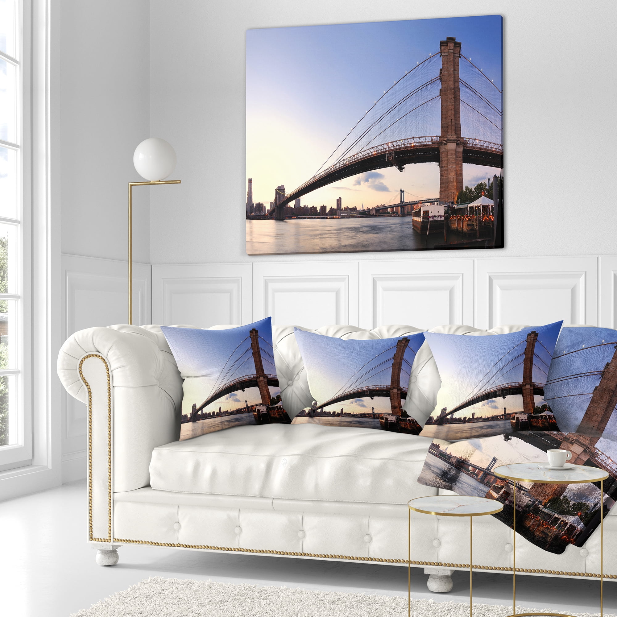 Designart Brooklyn Bridge in New York City - Cityscape Throw Pillow - 16x16