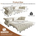thumbnail image 4 of FFH 97.6" Chesterfield Couch with Pull Out Bed, Velvet Sleeper Sofa with Classic Roll Arm, Flower Tufting for Living Room, Beige, 4 of 11