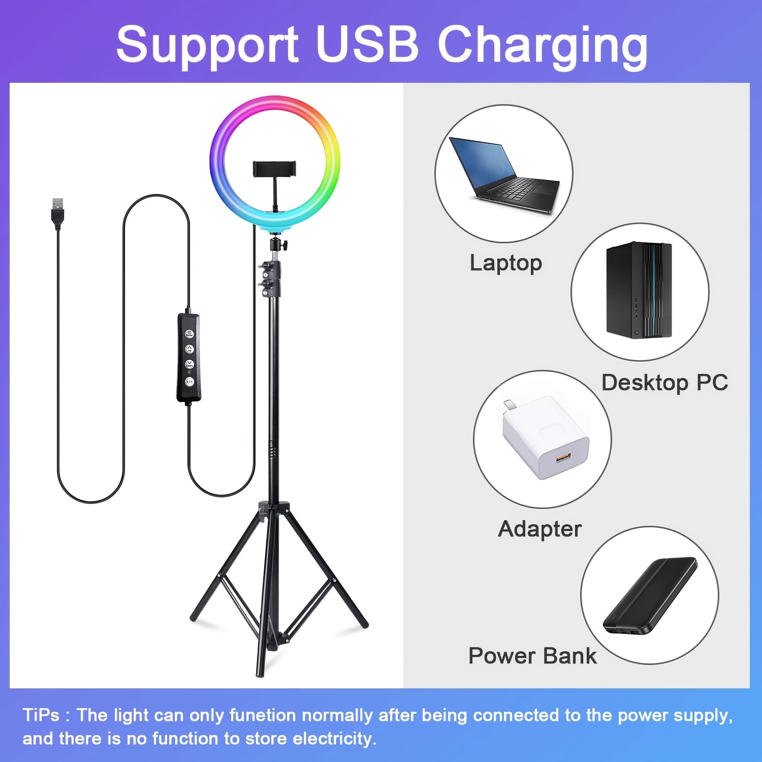 10-inch Upgraded RGB Ring Light with Phone Mount & 63" Stand - Portable for Vlogging, Makeup, Live Streaming & Photography, with Desktop-level Dimming Control