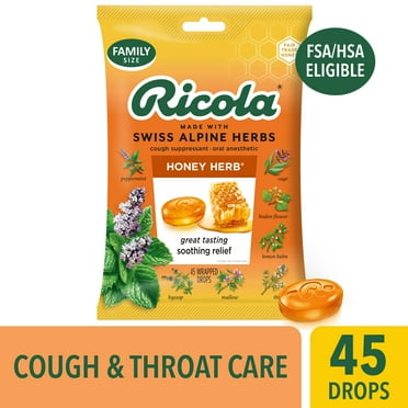 Ricola Soothing Cough Drops, Throat Relief & Cough Suppressant, Honey Herb, 45 Count