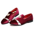 thumbnail image 5 of Santimon Men Velvet Loafers Golden Animal Buckle Slip-On Formal Dress Shoes Red 9 US, 5 of 8