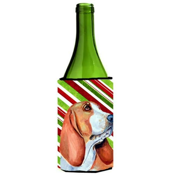 Basset Hound Candy Cane Holiday Christmas Wine bottle sleeve Hugger - 24 oz.