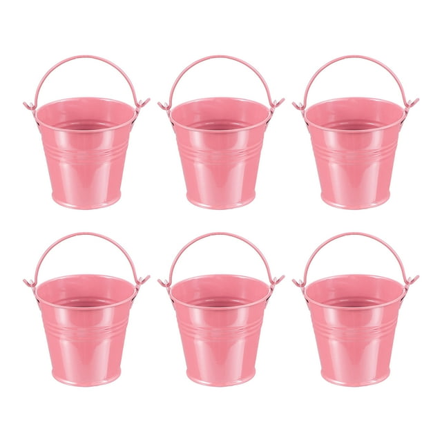 Cubos metálicos pequeños Uxcell con mango, mini cubo galvanizado, cubos de Pascua coloridos, rosa 2.7"x2.3"