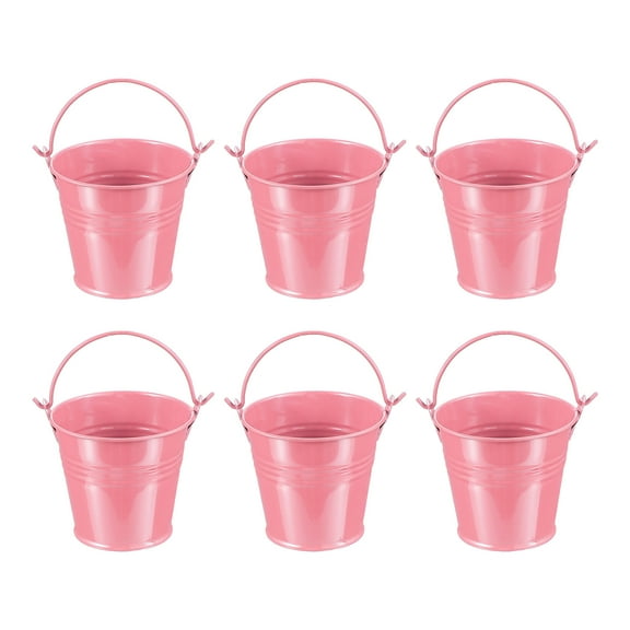 Uxcell 2.7"x2.3" Small Metal Buckets with Handle Mini Galvanized Bucket Colorful Easter Buckets Pink 6 Pcs