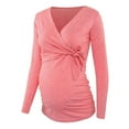 thumbnail image 3 of Diufon Maternity Nursing Tops for Women Long Sleeve V Neck Tie Front Solid Color Shirts Soft Comfy Pregnancy Clothes, 3 of 3