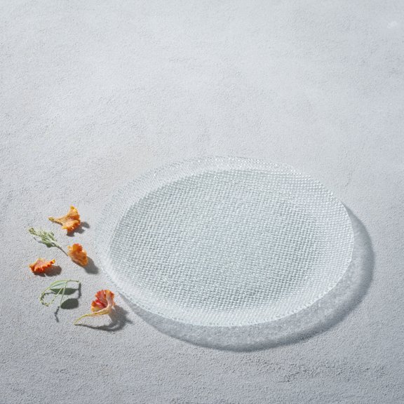 Ocean Decor Glass Dinner Plates: Set of Four Clear Glass Plates - Fancy Textured Glass Dishes Set - Dishwasher Safe Plates - Service for Four (Spark)