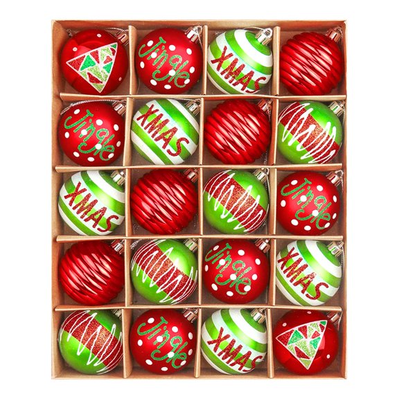 Bdday Large Christmas Balls 20pcs 2.4 In Sparkling Red and Green Christmas Balls for Christmas Tree Decorations and Holiday Parties Vintage Christmas Decor