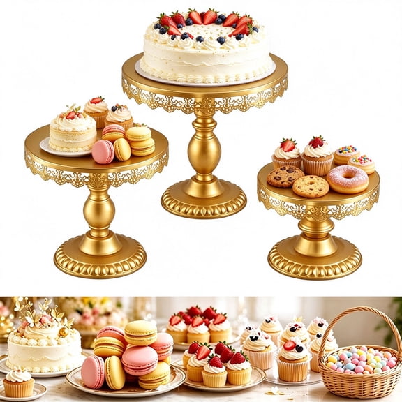 Gold Cake Stand Set of 3,8/10/12 Inch Metal Dessert Display Stands with Lace Edge,3 Tier Cupcake Tower for Wedding,Birthday Party,Anniversary