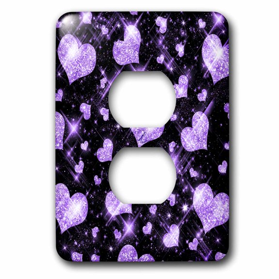 3dRose, Glitter Hearts Purple, 2 plug outlet cover