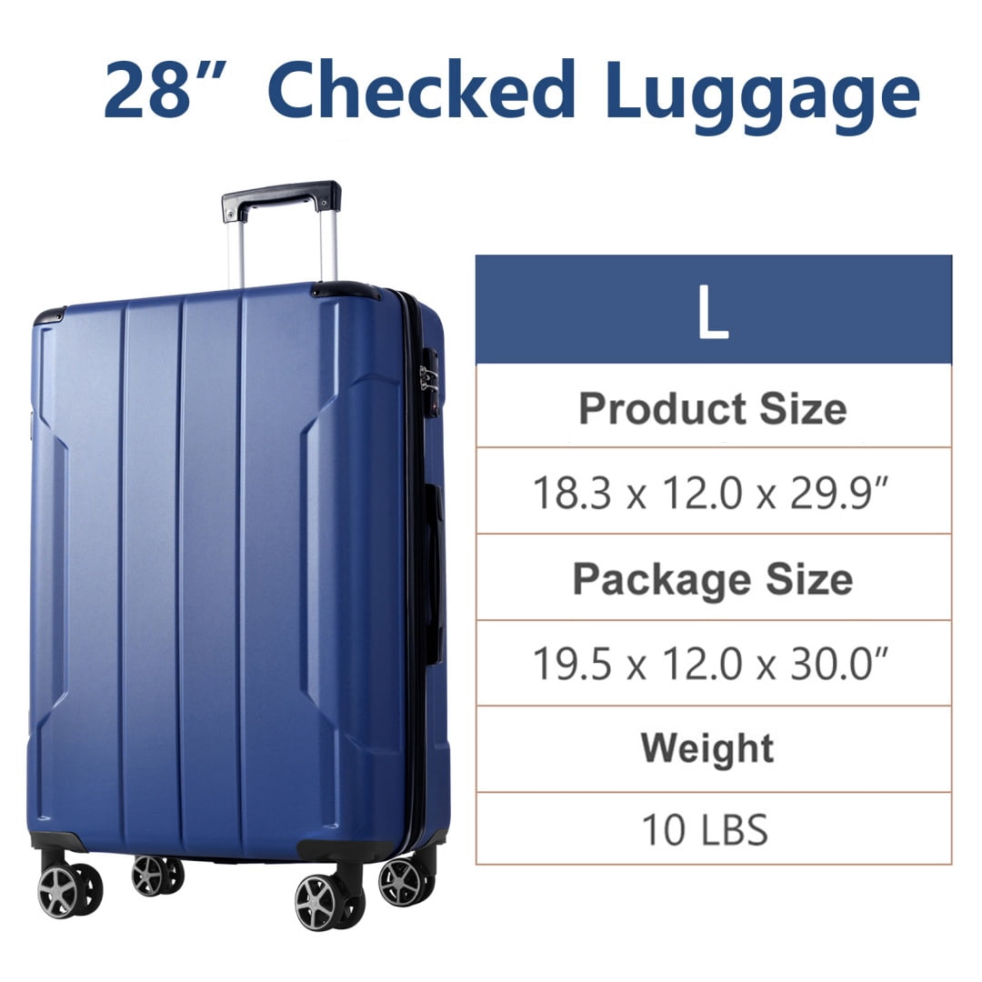 Yougu 28" Lightweight Hardshell Luggage ABS Suitcases with Double Wheels, Expandable Checked , (Blue)