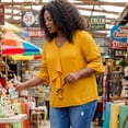 thumbnail image 4 of Agnes Orinda Women's Plus Size Blouse Ruffle Front Smocked Sleeves V Neck Solid Casual Tops 1X Yellow, 4 of 8