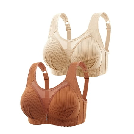 Crunowin Women s Plus Size Bra 2 Pack  Breathable Lingerie Wire Free Comfort Solid Color Behind Buckle Everyday Underwear Beige XXXL