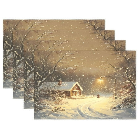 

Ryvnso Placemats Set of 4 Christmas Night Winter Dining Mats Heat-Resistant Non-Slip Washable Table Mat