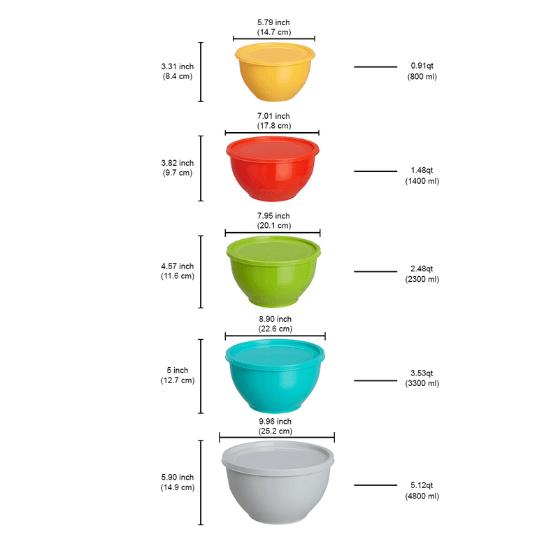 KSP Vibe Glass Mixing Bowl with Lids - Set of 10 (Multi Colour