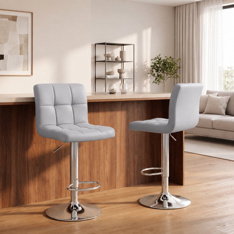 BEAUTYPEAK Adjustable Bar Stools Set of 2 PU Leather Swivel Counter Height Chairs with Backrest and Footrest, Gray