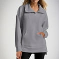 thumbnail image 2 of FamilyThread Womens Long Sleeve Quarter Zip Pullover Solid Sweatshirts With Pocket Casual Lapel Zipper Collared Ribbed Knit Shirts, 2 of 8