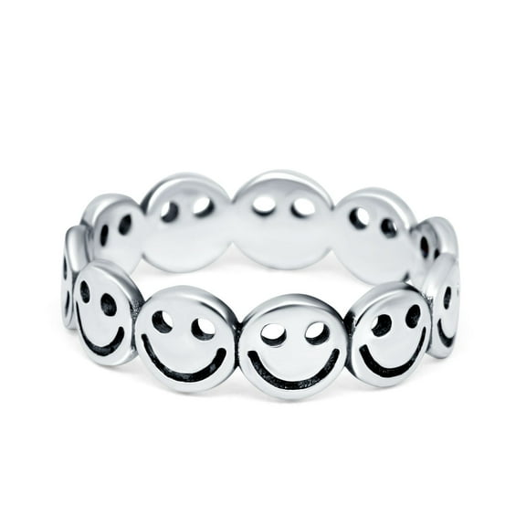 Smiley Face Band Plain Thumb Oxidized Ring 925 Sterling Silver Size 5
