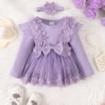 thumbnail image 3 of GYRATEDREAM Newborn Baby Girl Fall Winter Outfit Infant Toddler Lace Mesh Ribbed Romper Dress Ruffle Long Sleeve Floral Clothes with Bow Headband Purple for 1-18M, 3 of 8