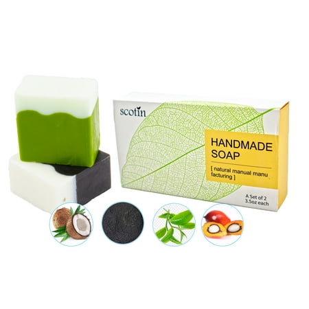 - Activated Bamboo Charcoal Tea Tree Handmade Soap, All Natural Vegan Bar Soap with Essential Organic Oils Perfect for Acne Prone and Oily Skin, Long-Lasting (6oz)