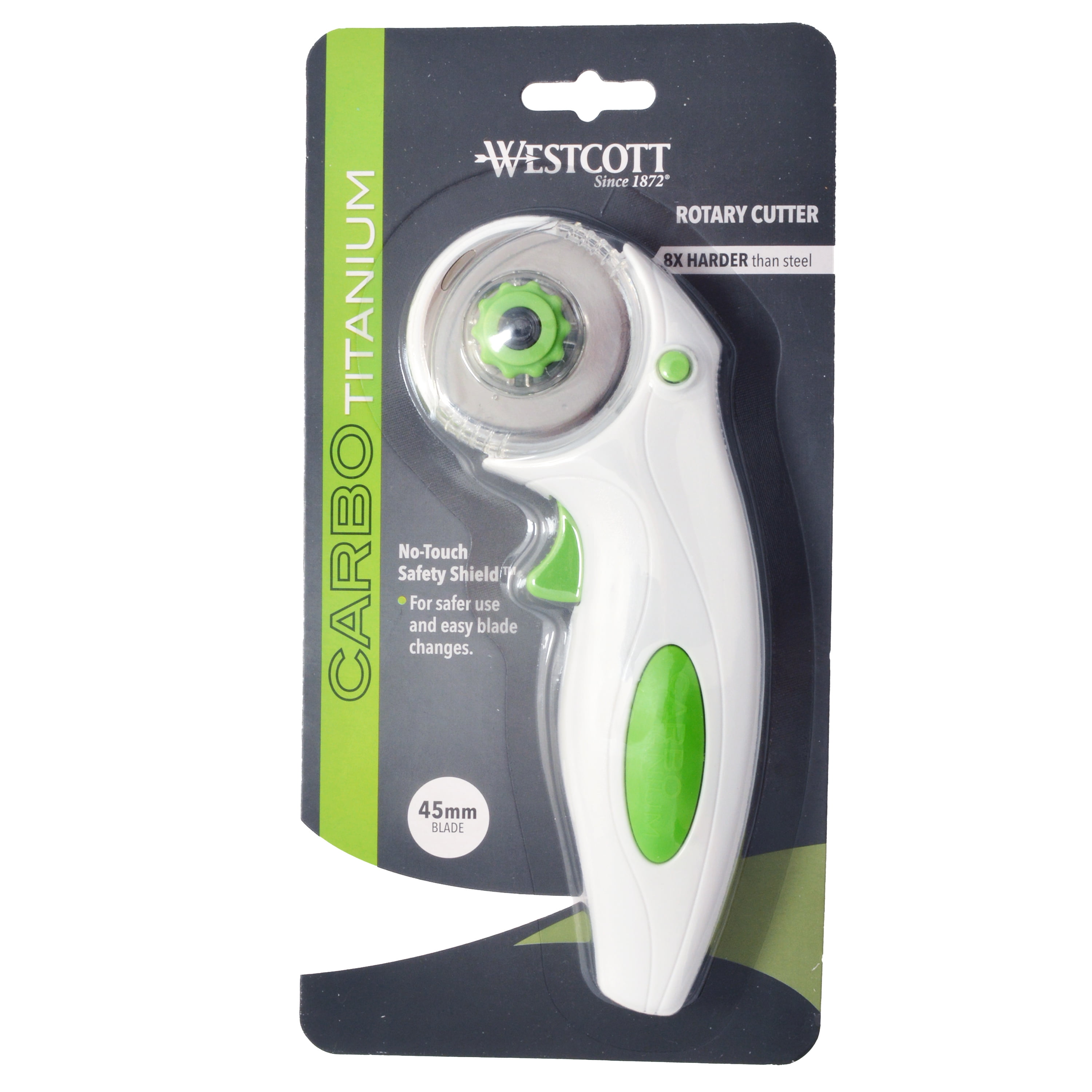 Westcott 45mm Rotary Fabric Cutter, Carbo Titanium Blade, Green and White, Craft & Sewing Tool, 1-Count