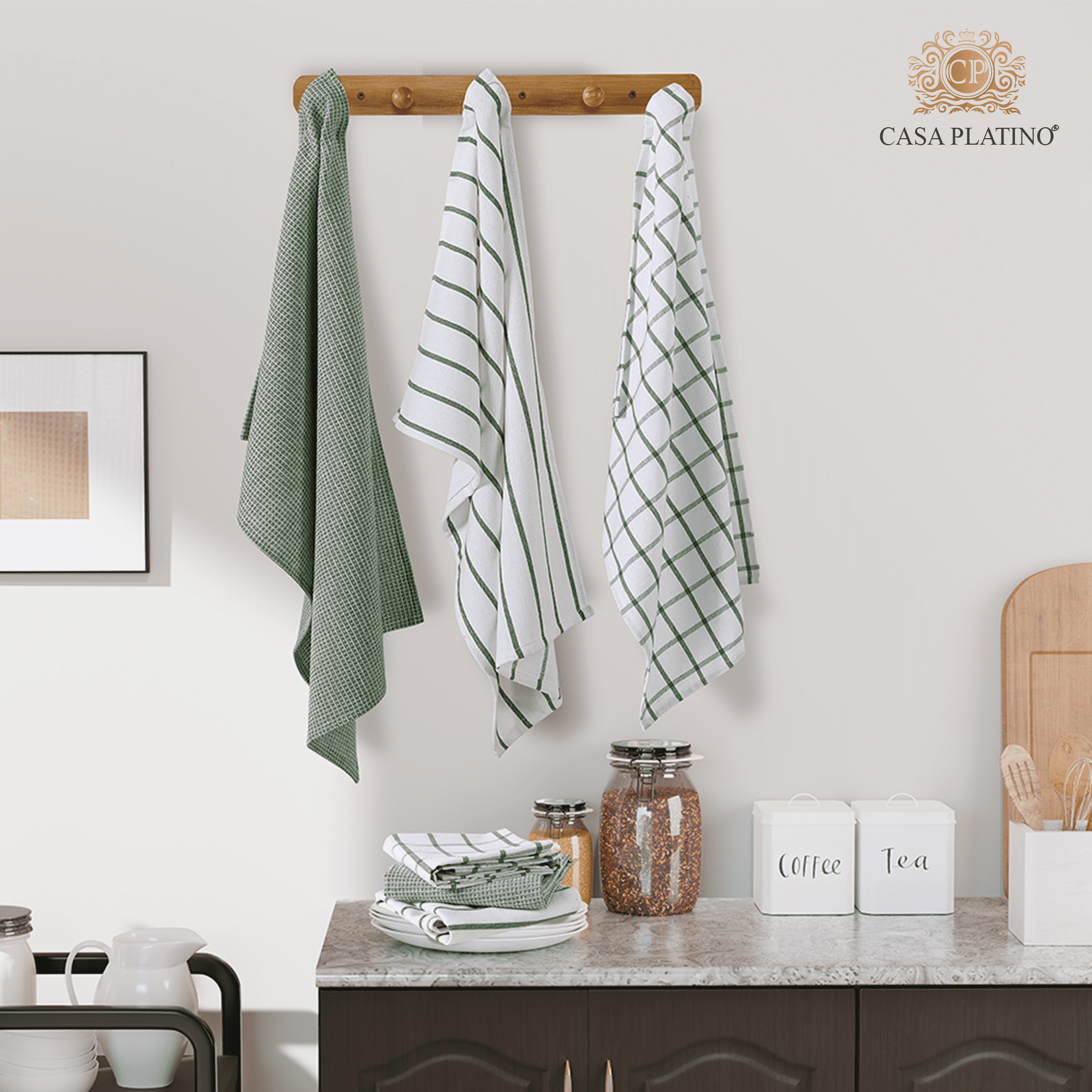 Kitchen Towels Set - Pack of 6 Cotton Dish Towels for Drying Dishes, 18''x 28'', Kitchen Hand Towels, Quick Drying Kitchen Towel Set - Olive