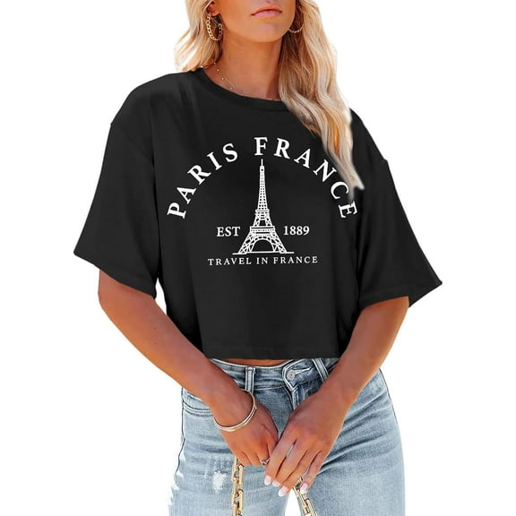 Paris France Crop Tops for Women Eiffel Tower Graphic Shirts Girls Trip Tees Paris Vacation Crop Top