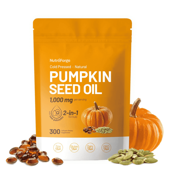Pumpkin Seed Oil with Saw Palmetto – 1000mg Per Serving, 300 Softgels | Cold Pressed Virgin Oil | Supports Prostate, Bladder, Urinary & Hair Health | Non-GMO