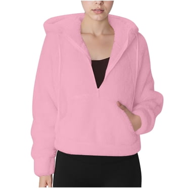 NATHGAM Womens Half Zip Pullover Cropped Sweatshirts Sherpa Fleece Jacket Fuzzy Sweaters Cute Winter Jackets With Pockets, Women's, Size: XL, Black
