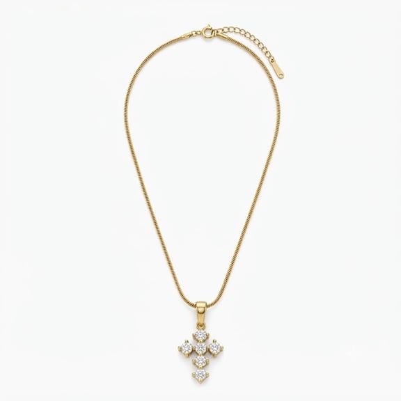 Kerinzo - Gold-Tone Crystal Cross Pendant Necklace for Women | Elegant Adjustable Chain Fashion Jewelry