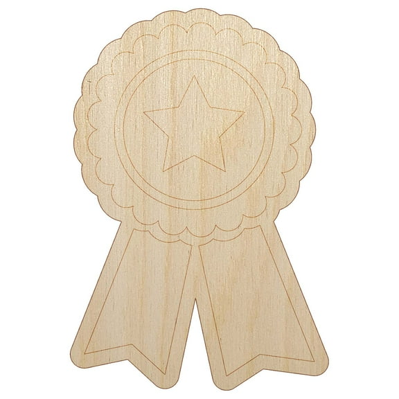 Award Prize Ribbon Wood Shape Unfinished Piece Cutout Craft DIY Projects - 4.70 Inch Size - 1/8 Inch Thick