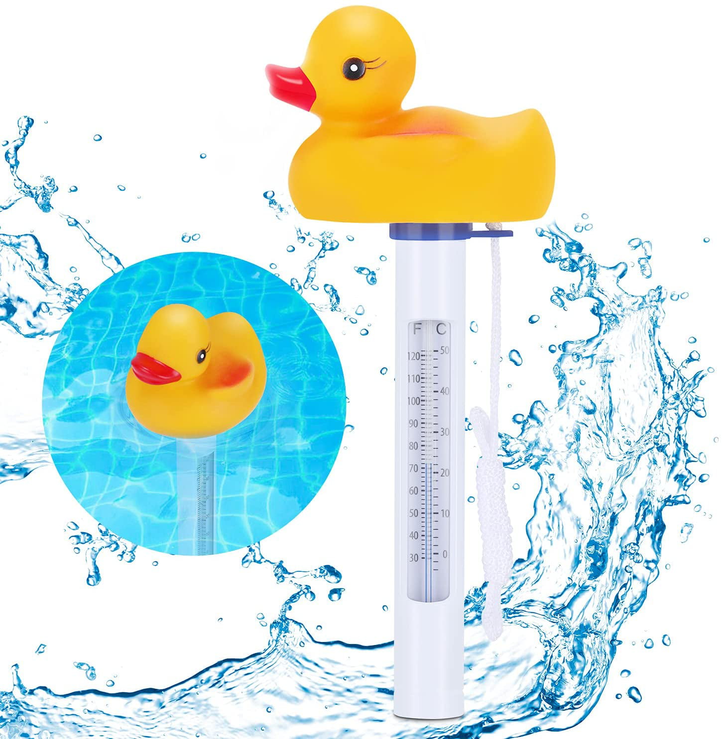 Accurate & Durable Spa & Pool Floating Thermometer w/ Adorable Rubber Ducky 