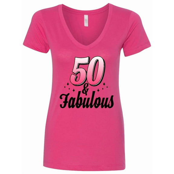 Inktastic 50 and Fabulous with Sparkles Women's V-Neck T-Shirt