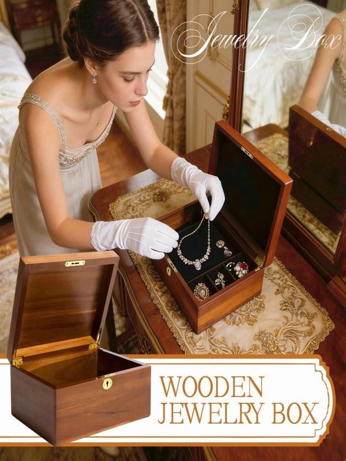 Wood Box Large Decorative Acacia Wooden Storage Hand-Crafted box Locking Key,  Premium Keepsake Memory Chest Gift Boxes, 11 X 8.5 X 5 Inches for Jewelry Photos Valuables (1 pack)
