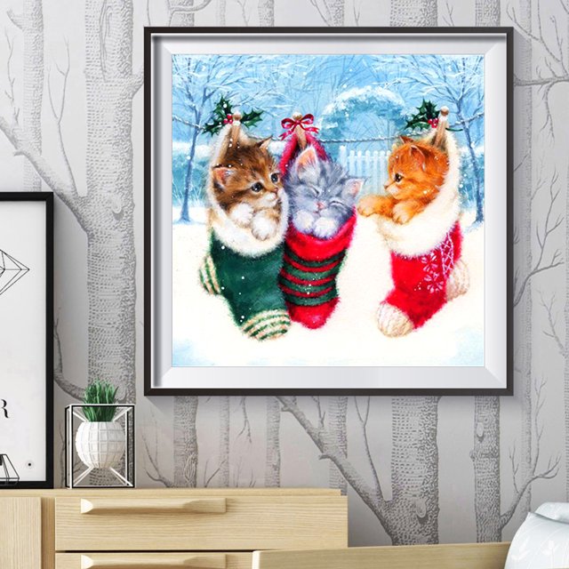 Cuadros Decorativos Taladro redondo completo diamante pintura gato en calcetín cuadros Handiwork arte mosaico Kit Ndcxsfigh Nuevos Originales