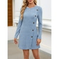 thumbnail image 6 of Long Sleeve Dress for Women Tunic Sweater Dresses with Pockets Fashion Buttons Side Blue XL, 6 of 9