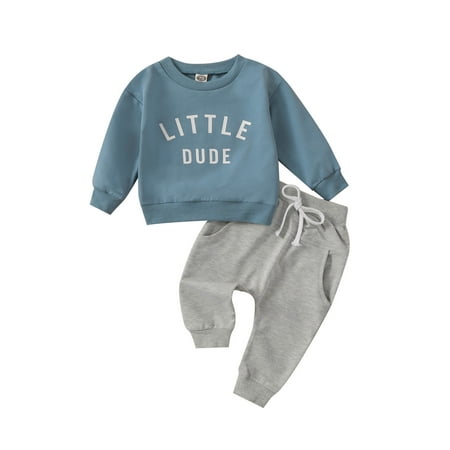 

Toddler Baby Boy Fall Winter Outfits Letter Crewneck Sweatshirt Casual Pants 2Pcs Clothes Set