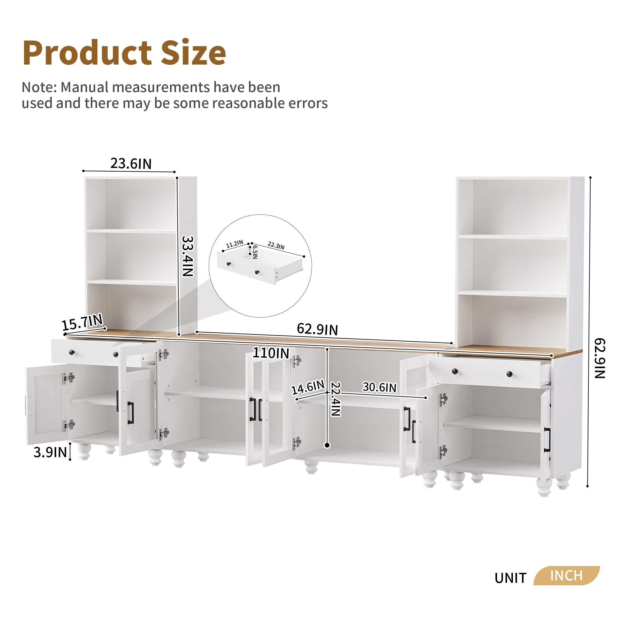 MAYEERTY Farmhouse TV Stand with Solid Wood Gourd-Shaped Legs for TVs Up to 70", Entertainment Center with Bookshelves