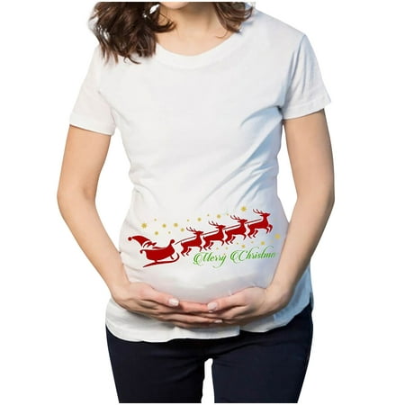 

Black and Friday Womens Clothing Clearance under $5 asdoklhq Maternity Clothes for Women Clearance Christmas T-shirt Elk Snowman Cartoon Print Maternity Clothing Short Sleeve Top Pregnancy T-shirt