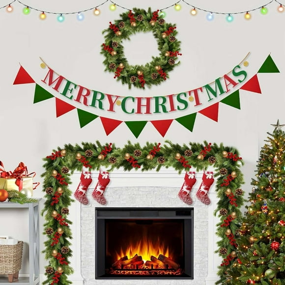 Cedar Garland Artificial Realistic Christmas, Christmas Decorations Cedar Garland, Artificial Green Cedar Garland, Faux Cedar Needles Garland for Home Fireplace Indoor Outdoor Holiday Party Decor