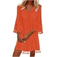 thumbnail image 2 of TMOYZQ Swimsuits Coverups for Women 2025 Summer Dress Polka Dot V-Neck Bell Sleeve Sundress Casual Loose Flowy Mini Dress, 2 of 9