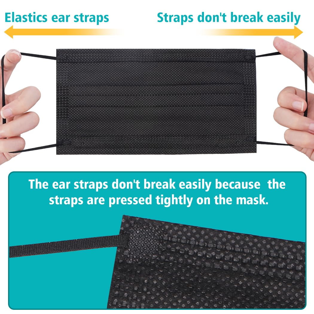 UniVerse 50PCS Disposable Face Masks, Black Masks, 3 Layer Protection Black Disposable Face Masks