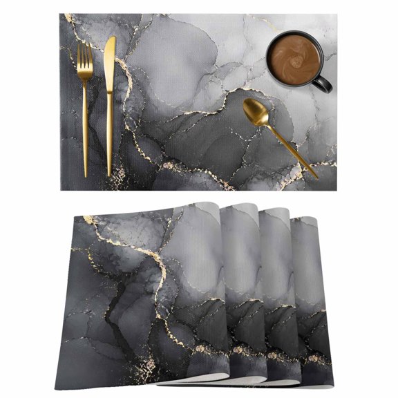 Black Gold Marble Placemats Set of 2, Abstract Gradient Stone Crack Texture Modern Non-Slip Place Mats Washable Table Mats for Kitchen Dining Table Decorations Indoor/Outdoor