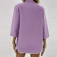 thumbnail image 5 of WTOBBY Women's Loose Fit V-Neck Button Down 3/4 Sleeve Tops, Cute Solid Summer Beach Tee Shirts, Casual Linen Blouse for Comfortable Wear,Purple 2XL, 5 of 5