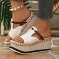 thumbnail image 2 of Sandalias de Cuña de las Mujeres Casuales Open Toe Mule T Correa, Zapatos Negros de las Mujeres Más Tamaño Tejido Tacón Primavera Verano, 2 of 9