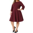 thumbnail image 4 of Women's Plus Size Office Dress 3/4 Sleeve 50s 60s Vintage Cocktail Dress Wear to Work Dresses 1X Burgundy, 4 of 6