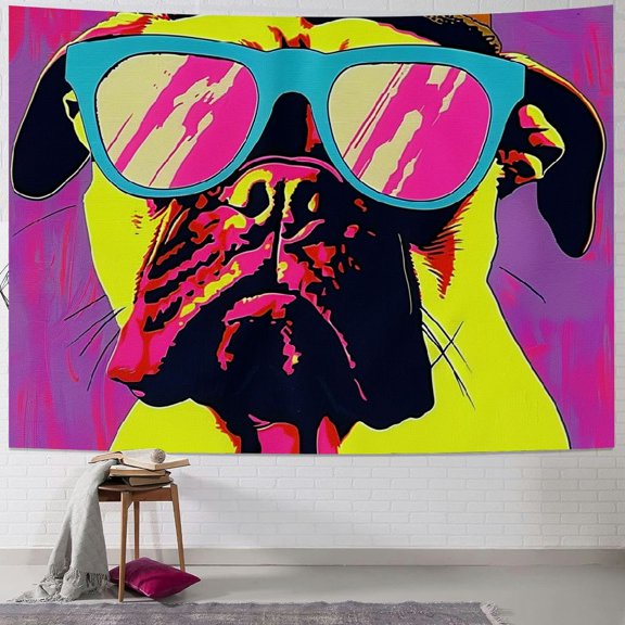 Sheronv Pop Art Dog Tapestry Wall Hanging Unique Style Graphic Tapestries Home Wall Decor Art for Living Room Bedroom Apartment Farmhouse Dorm 40x30inch