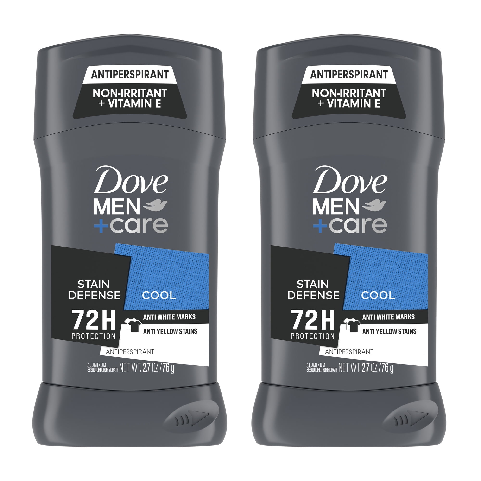 Dove Men+Care Deodorant Stick for Men, Stain Defense Cool, Anti-white Marks & Anti-yellow Stains Protection, with 72-hour Sweat and Odor Protection, 2.7 oz Twin Pack